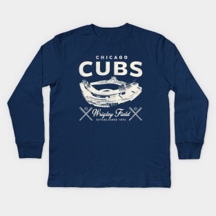 Chicago Cubs Wrigley Field by Buck Tee Kids Long Sleeve T-Shirt